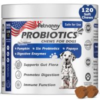 Petnanny probiotics chews for dogs, 120 count, formulated with pumpkin, six probiotics, papaya & digestive enzymes to support gut flora, digestion and immune function, GMP/HACCP/ISO certified